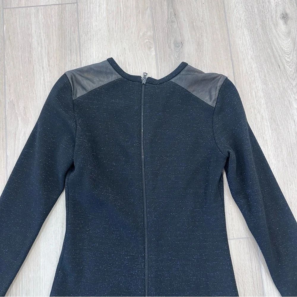 Sandro long sleeve metallic ruffle dress blue black size 1 US small